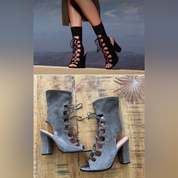 SIGERSON MORRISON Linda Lace Up Suede Gray Bootie Size 9 - Picture 4 of 14
